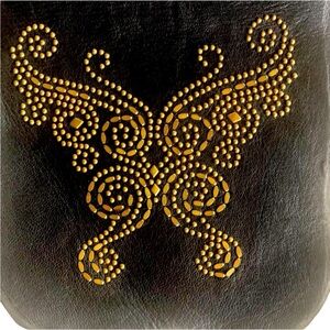 Calleen Cordero Black Studded Messenger Bag with Fold over flap with Butterfly